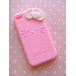  Iphone 4 Pink with White Bow Embossed Thick Silicone Full Soft Case 