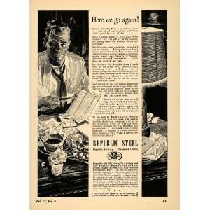  1952 Ad Republic Steel Cleveland Tax Day Paperwork Man 