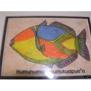  TAPA CLOTH HAWAIIAN COLORFUL FISH  10 X 8 PAINTING