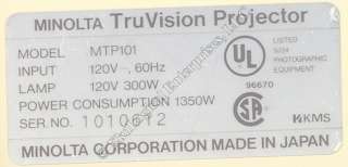 Minolta TruVision MTP101 Opaque Art 4 Lamp Projector  