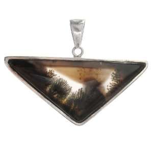 Moss Agate and Sterling Silver One of a Kind Triangle Pendant