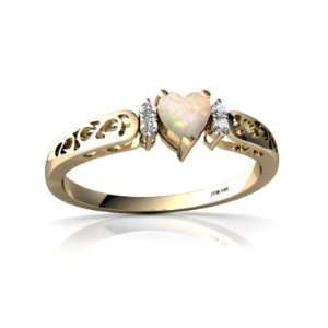   : 14K Yellow Gold Heart Genuine Opal Filligree Ring Size 4.5: Jewelry