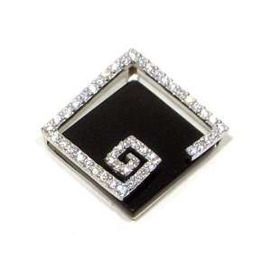 Natural Black Onyx & Swarovski Crystal Greek Key Symbol Designed Fine 