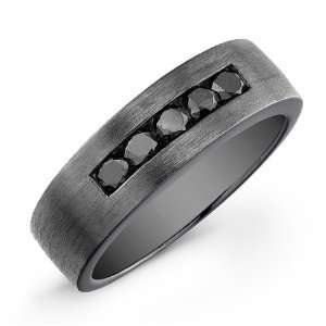  Rhodium Mens 5 Stone Black Diamond Ring (3/4cttw) Size 10.5: Jewelry