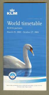 KLM ROY DUTCH AIRLINES WORLD TIMETABLE OCT 27, 2001  