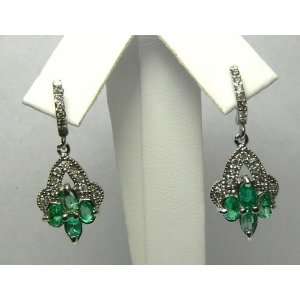  Lovely Colombian Emerald & Diamond Dangle Earrings 1ct 