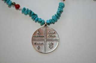 D24 SW Sterling 4 Symbol Turquoise Beaded Necklace   