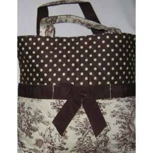  Brown and Off White Toile and Polka Dots Diaper Bag Tote 