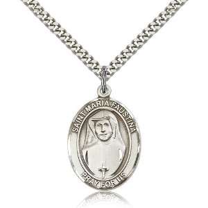 925 Sterling Silver St. Saint Maria Faustina Medal Pendant 1 x 3/4 