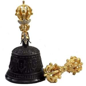  Tibetan Buddhist Gold Plated Bell and Dorje Set, Premium 