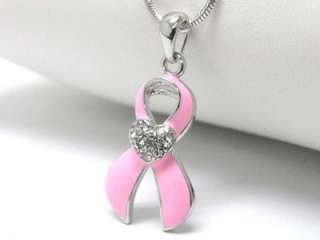 Pink Ribbon Breast Cancer Necklace Pendant Jewelry Womens Ladies Gift 