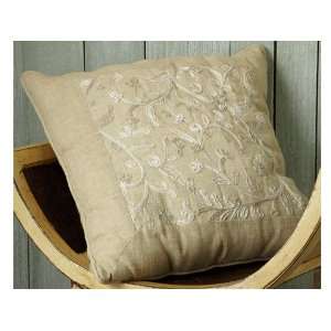  Crewel Embroidered Burlap Pillow 24 X 24 Oatmeal: Home 
