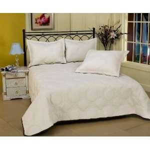   Livingston Circles 200T Cotton King Quilted Coverlet Set Seed / Pearl