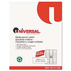  Universal : Laser Printer Permanent Labels, Recycled, 2 5 