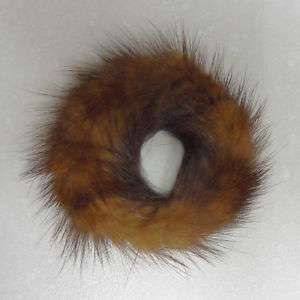 Brown Real Mink Fur ponytail holder hair band scrunchie  