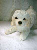 White Poodle Puppy Dog Sandicast Doorstop Figurine  