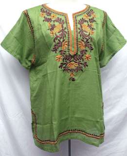 Green with orange & brown embroidery