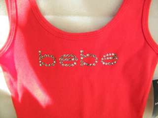 BEBE logo crystals t shirt red tank 162625 ribbed  
