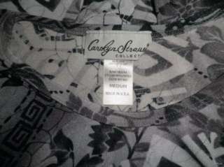 CAROLYN STRAUSS COLLECTION  Silver Gray Black Abstract Floral Top 