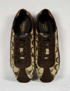 COACH Hilary 12CM Signature C Metallic Khaki/Bronze Sneakers Womens 