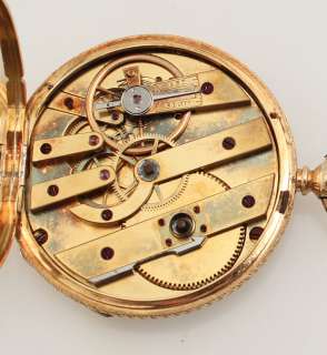 Swiss Made Solid 18k Gold Detailed Floral Enamel OF Pocket Watch 