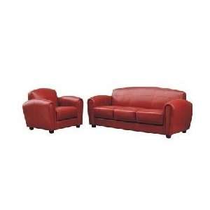    Red 3 Piece Full Leather Sofa & 2 Chairs Set: Home & Kitchen