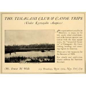  1924 Ad Timagami Club Canoe Trips Ernest H Wells Moose 