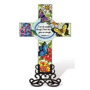   Christ Who Give Me Strength Inspirational Cross, Butterfly Floral