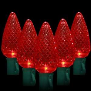  C9 LED Faceted Red Prelamped Light Set, Green Wire   C9 