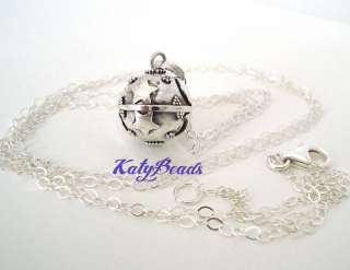 solid Sterling Silver Moon Star Harmony ball pendant 24 cable chain 