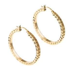  18k Yellow Gold Over Sterling Silver Diaond Cut Hoop 