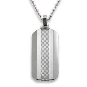    Tungsten Carbide White Carbon Fiber Inlay Dog Tag Necklace Jewelry