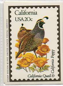 California Quail / Calif Bird / Fauna USA Stamp card  