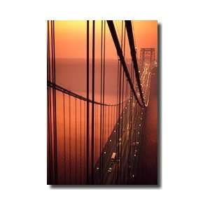  Bridge Silhouetted Against Orange Sky New York City Giclee 