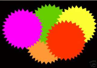   , neon colored retail sale tags, die cut into star burst shapes
