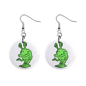  Cartoon Green Alien Dangle Button Earrings Jewelry 1 inch 