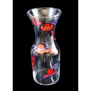 Red Hat Dazzle Design   Hand Painted   Glass Carafe   .5 Liter:  