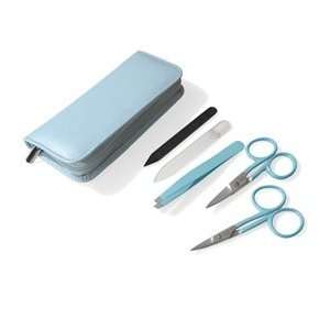  5 piece Stainless Steel Coated Manicure Set in Blue Leather Case 