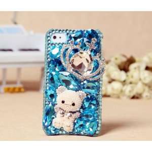   4g Blue Crystals Bear Crown Cute Girly Back Case Cover Birthday Gift