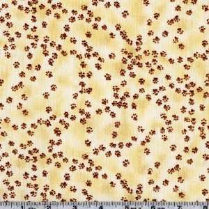  45 Wide Garden Cats Paw Prints Cream Fabric By The Yard 
