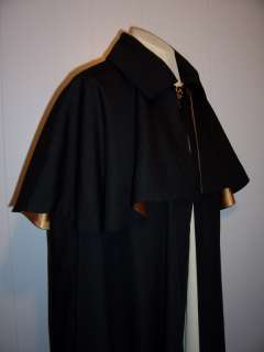 Victorian Mens Opera Cape with Capelet Black Linen Gold Red Lining Sm 