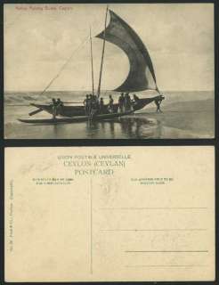 Ceylon Old Postcard NATIVE FISHING BOATS, Fishermen, Beach Sailing 
