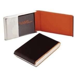   Leather Stainless Steel Magnetic Business Card Holder: Office Products