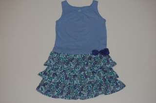   5T BLUE PURPLE FLORAL PRINT Ruffle ROSETTE DRESS Spring Summer Girls