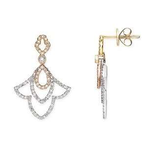  1/2 Carat Diamond 14K Tri Color Gold Earrings Jewelry