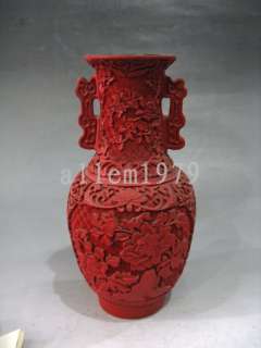 Chinese old spiritoso Junoesque Carved Red Cinnabar Lacquer flower 