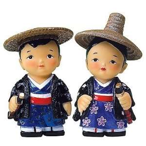  Silver J Japanese Samurai couple dolls, figurines 