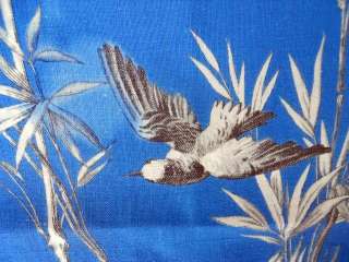 ANTIQUE FRENCH FABRIC 19 TH CENTURY BIRDS BAMBOO  