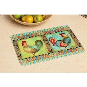    Fresco Roosters Large Glass Cutting Board: Kitchen & Dining