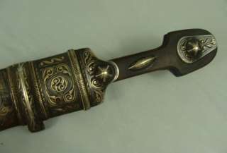19th C Russian Caucasian Kindjal Dagger, Silver Mounts  